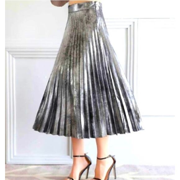 Zara Metallic Accordion Pleated Midi Skirt, Small - Picture 3 of 12